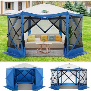 COBIZI 12x12 FT Pop Up Canopy Shelter Tent, Large Gazebos On Clearance with Sidewalls, Screened in Gazebo, Screen Tents Portable carpas para Patio for Outdoor Camping, Backyard, Garden, Beach, Blue