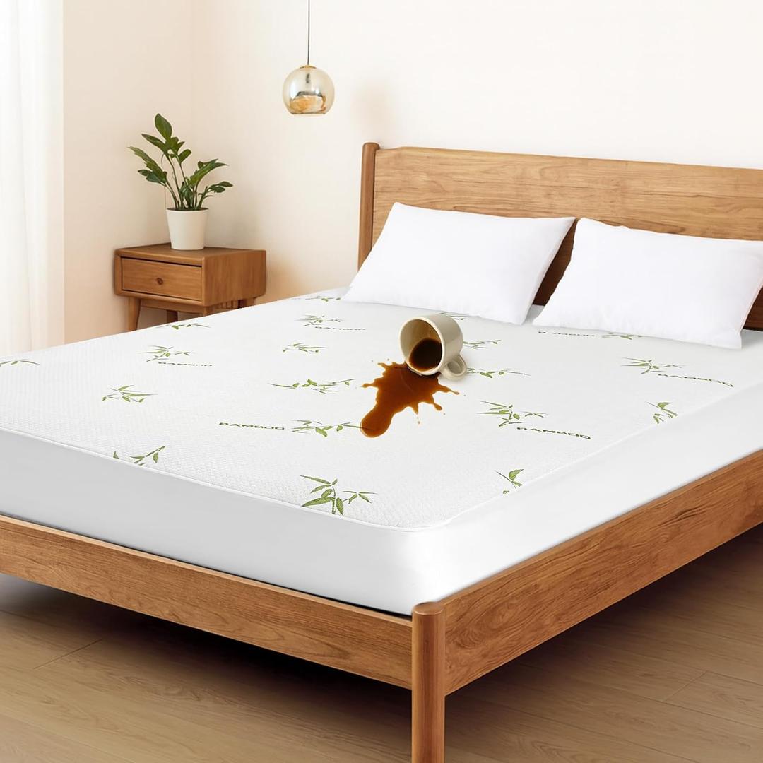 FGZ 2 Pack Bamboo Mattress Protector-Twin Size,Waterproof Cooling Machine Washable with Deep Pockets 39 * 75+15inch