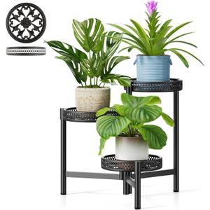 Metal Plant Stand Indoor Outdoor, 3 Tier Corner Tall Plant Shelf for Multiple Plants, Tiered Plant Stand, Heavy Duty Flower Plant Holder, Folding Tall Rack for Garden Patio Lawn Balcony - BlackWave