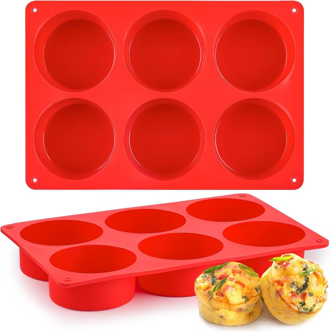 2 Pack Silicone Egg Bite Molds, Deep 3 Inch Non-Stick Round Silicone Baking Pans for Frittata, Breakfast Sandwiches, Muffins, Hamburger Buns, Cornbread