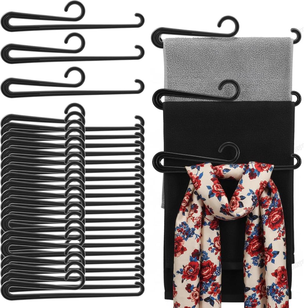 100 Pcs Plastic Scarf Hangers 7.9 Inch with Curved Bar Curved Display Hooks for Scarves Tights Leggings, Boutique Shop Vendor Show Retail Use Black