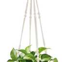 Mkono 43 Inch Macrame Plant Hanger Large for up to 12 Inch Pot Extra Long Hanging Plant Holder No Tassels Hanging Planter Basket with Wood Beads for Indoor Outdoor Boho Home Decor, Ivory