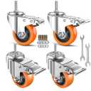 Stem Caster Wheels Heavy Duty Casters PVC M8-1.25x1 (Stem Diameter 8mm, Stem Length:1) Casters with Brake Dual Locking for Home, Office, Industry use (3 Inch, with Brake)