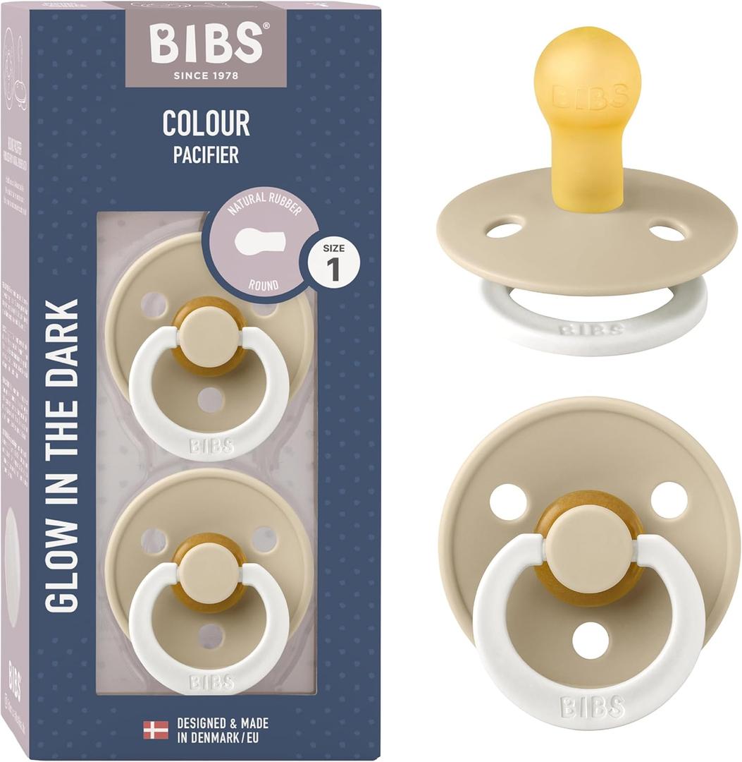 Bibs Pacifiers Color Collection, Set of 2 BPA-Free Latex Pacifiers Made in Europe, Round Nipple Baby Pacifier. (18+ Month (Pack of 2), Vanilla Night)