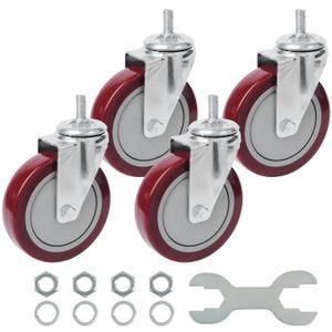 Finnhomy Swivel Caster Wheels 5 Inch Threaded Stem Casters Set of 4 Heavy Duty 1/2"-13 x 1 Anti-wear Polyurethane Industrial Castor Wheels for Cart/Furniture Load Bearing 2200 Lbs Smooth Casters Red