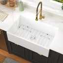 GhomeG 33 Inch White Farmhouse Kitchen Sink Workstation