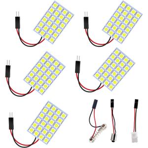 Everbrightt 5-Pack White 5050 24SMD Led Panel Dome Light Lamp Auto Car Reading Interior Lamp DC 12V with T10 / BA9S / Festoon Adapters
