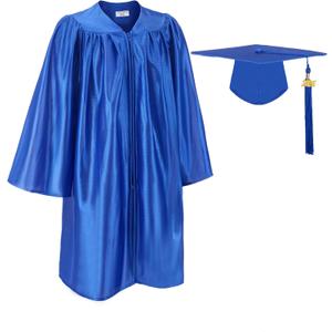 GradClassical Shiny Graduation Cap and Gown 2026 Set with Matching Tassel for Preschool and Kindergarten Boys and Girls (Blue)
