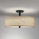 4 Light 18" Off White Fabric Black Farmhouse Semi Flush Mount Light