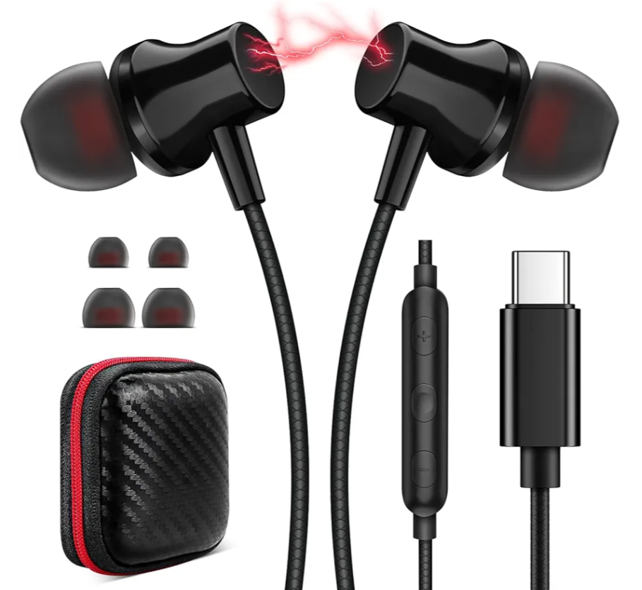 USB C Headphones for Samsung S25 Ultra S24 S23 Fe, Type C Earphones with Microphone for iPhone 17 Air 16 15 Pro Max Plus HiFi Stereo Magnet Case in Ear Wired Earbuds for Galaxy S22+ Flip Pixel 10 9 8