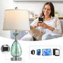 Hamucd Coastal Glass Table Lamps Set of 2, 3-Way Dimmable Touch Control Nautical Lamp with USB A+C Ports,Bedside Lamps Beach Decor, Modern Nightstand Lamps with 2 LED Bulbs for Bedroom Living Room