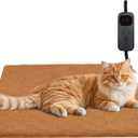 Pet Heating Pad for Cats & Dogs Indoor Outdoor, Warming Cat Heating Pad with Chew Resistant Cord, Adjustable Temperature & Time, Heated Cat Bed Mat Waterproof for Cats Small Dogs, 17.7''  17.7'' (Coffee)