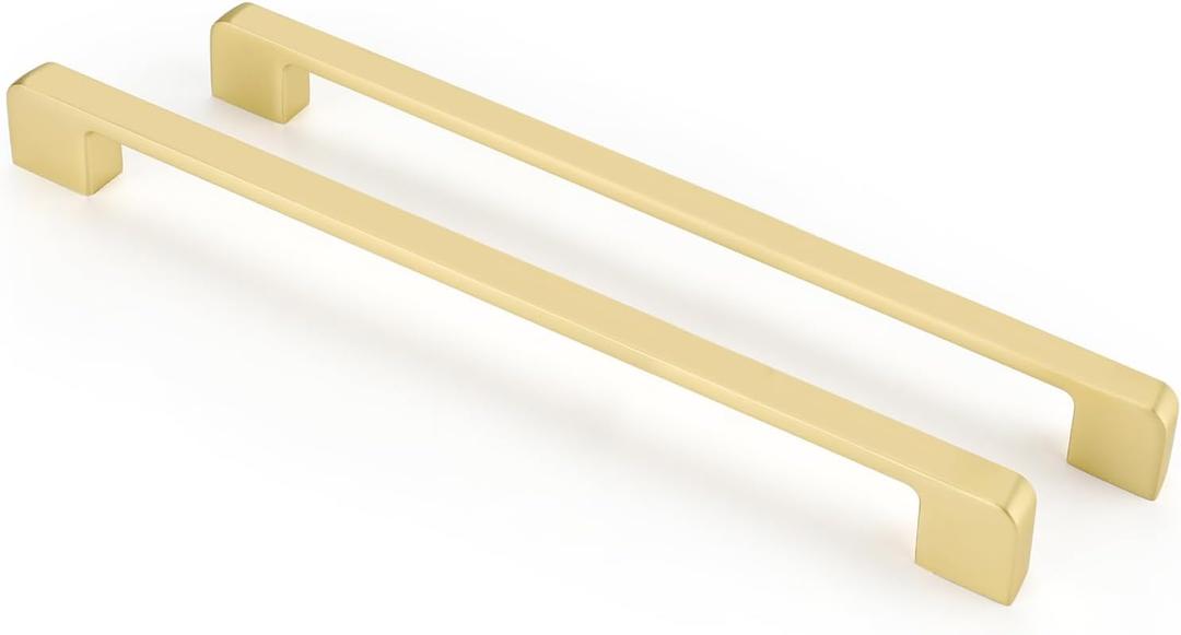 Rergy Cabinet Pulls Kitchen Handles for Cabinets, 10Pack Gold 10inch Hole Center, Square Drawer Hardware Zinc Alloy Dresser Handle for Cupboard