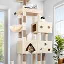 Globlazer Extra Large Cat Tower, 81-inch Tall Cat Tree for Big Cats 20 lbs, XXL Heavy Duty Cat Scratching Tower for Indoor Adult Cats with 3 Cat Condos, 8 Scratching Posts, F81, Beige