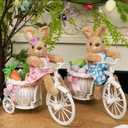 Juegoal Set of 2 Easter Tabletop Decorations Bunny Couple, 10" Rabbits Ride Bike, Cute Animal Figurine Gift, Easter Basket Filler Spring Home Kitchen Room Ornament