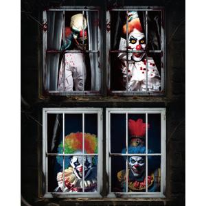 Patelai 4 Pcs Scary Halloween Ghost Curtain Halloween Window Silhouette Decoration Horror Window Door Cover Spooky Poster Screen for Indoor Outdoor Party Decor(Clown Killer)