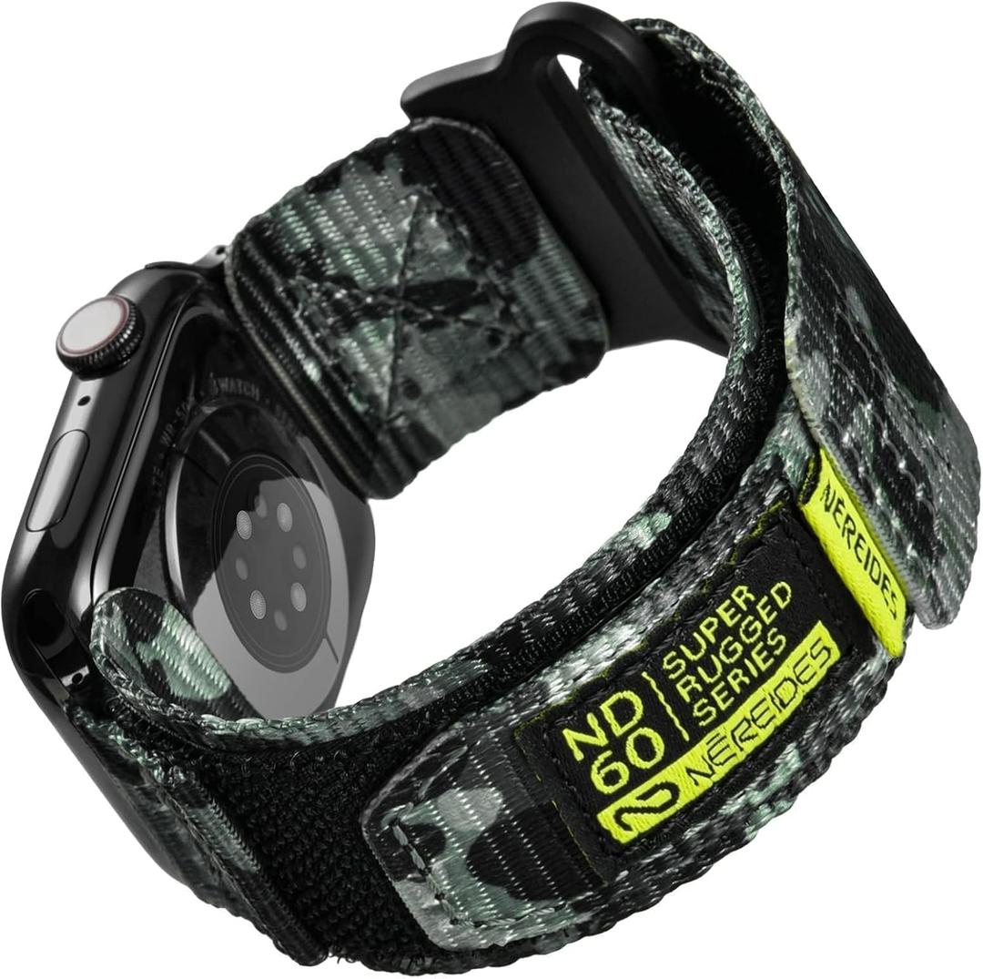 Nereides Compatible with Apple Watch Series 10 Band Series 9/8/7/6/5/4/SE/SE2/SE3, Nylon Sports Strap with Woven Design for 42mm/40mm/41mm/38mm (L, Green Came)