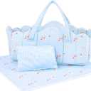 BABESIDE 3 Pcs Baby Doll Bassinet with Bedding Set for 17-22 Inch Babydolls, Cute Puppy Print Baby Dolls Crib Dolls Bed with Pillow Blanket for Reborn Baby Doll Accessories, Blue