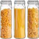 ComSaf Airtight Glass Jars Set of 3, 0.5 Gallon Food Storage Jar with Lids, Tall Spaghetti Container with Clear Preserving Seal Wire Clip Fastening, Pasta Storage Containers for Kitchen Canning