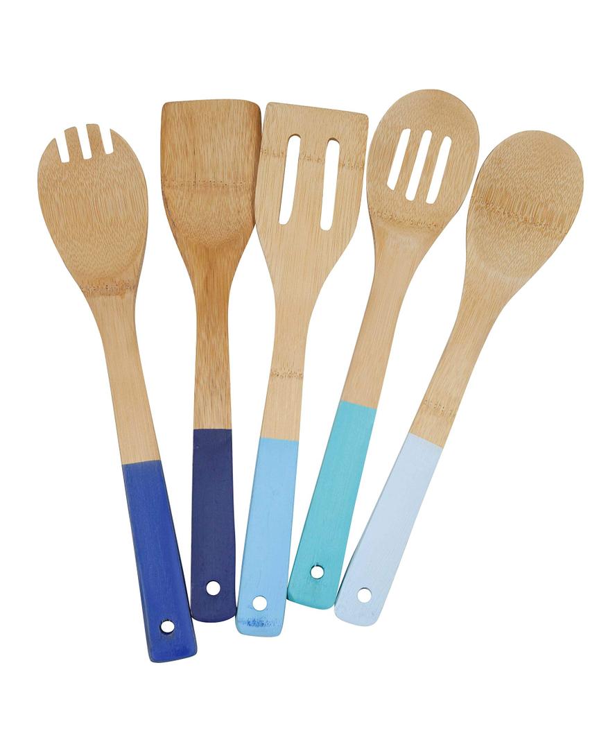 Core Home Kitchen Utensils set Colorful Bamboo 12" Spoon,Turner, Slotted Turner,Spork,Slotted Spoon