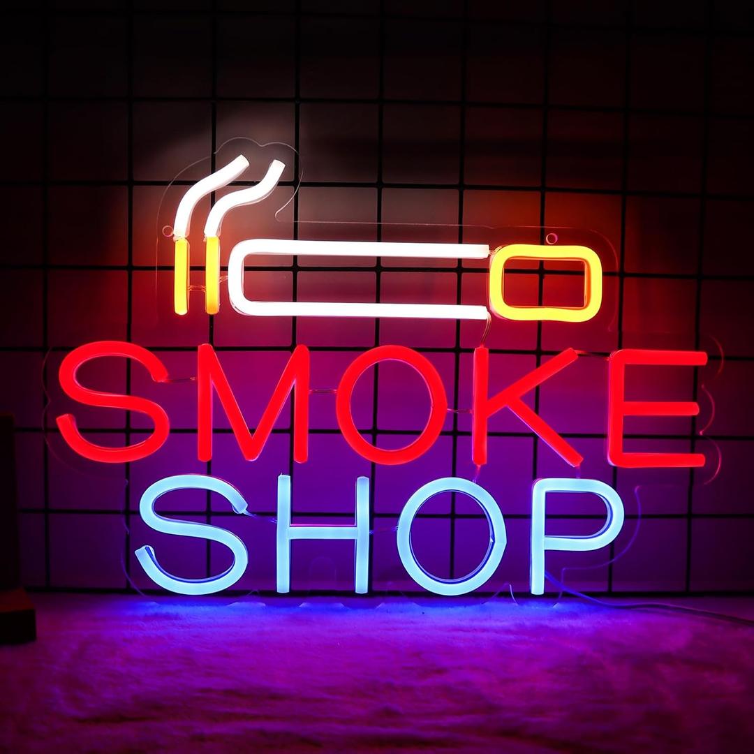 Smoke Shop Neon Sign for Business Advertising,Smoking Lounge,Man Cave Light,Home Bar or Garage Decor,Vibes Lights for Pub,Party.5V USB.