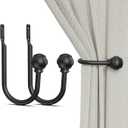 Hion Curtain Holdbacks Black 2pcs, Curtain Tiebacks Wall Mounted Hooks