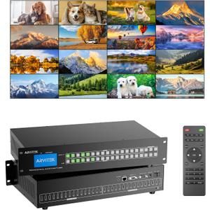 4K HDMI Matrix 16x16 w/Web & AUX Audio Output, ARVITEK Matrix Switcher 16 in 16 Out Support LAN/RS232/IR/APP Switch, Fit 2U Rackmount Rack