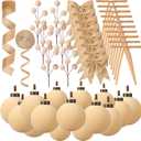 Wettarn 53 Pcs Christmas Velvet Ornaments Kit Include 15 3.15" Velvet Balls, 30 Bows (Wide & Narrow), 1 Wide & 1 Narrow Ribbon (5 yds Each), 6 Flocked Ball Picks for Xmas Decor (Beige)