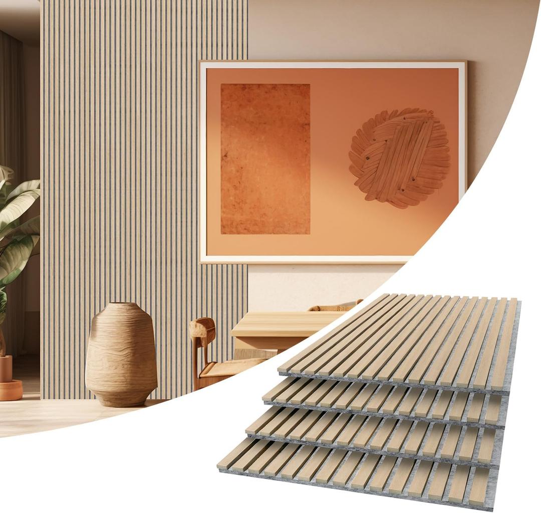 AKUMAX 4 Pack Wood Panels-3D Slat Wall Panelling for Wall-Ceiling and Sound Absorbing - Wooden Wall Panels for Living Room, Bedroom-Fire Retardant & FSC-15.5 ft(Classic Oak)