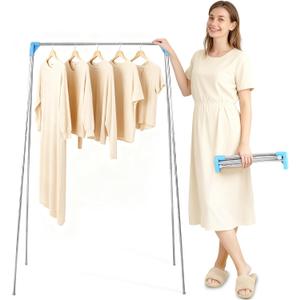 Twist-to-Lock Portable Clothes Drying Rack, Foldable Garment Rack for Travel, Dance Competitions, Collapsible Hanging Rack for Camping, Hotel & Dorm Use (Basic)