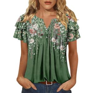 BETTE BOUTIK Womens Crewneck Short Sleeve Summer Tops Pleated Tunic Shirts S-3XL (Green, XXL)
