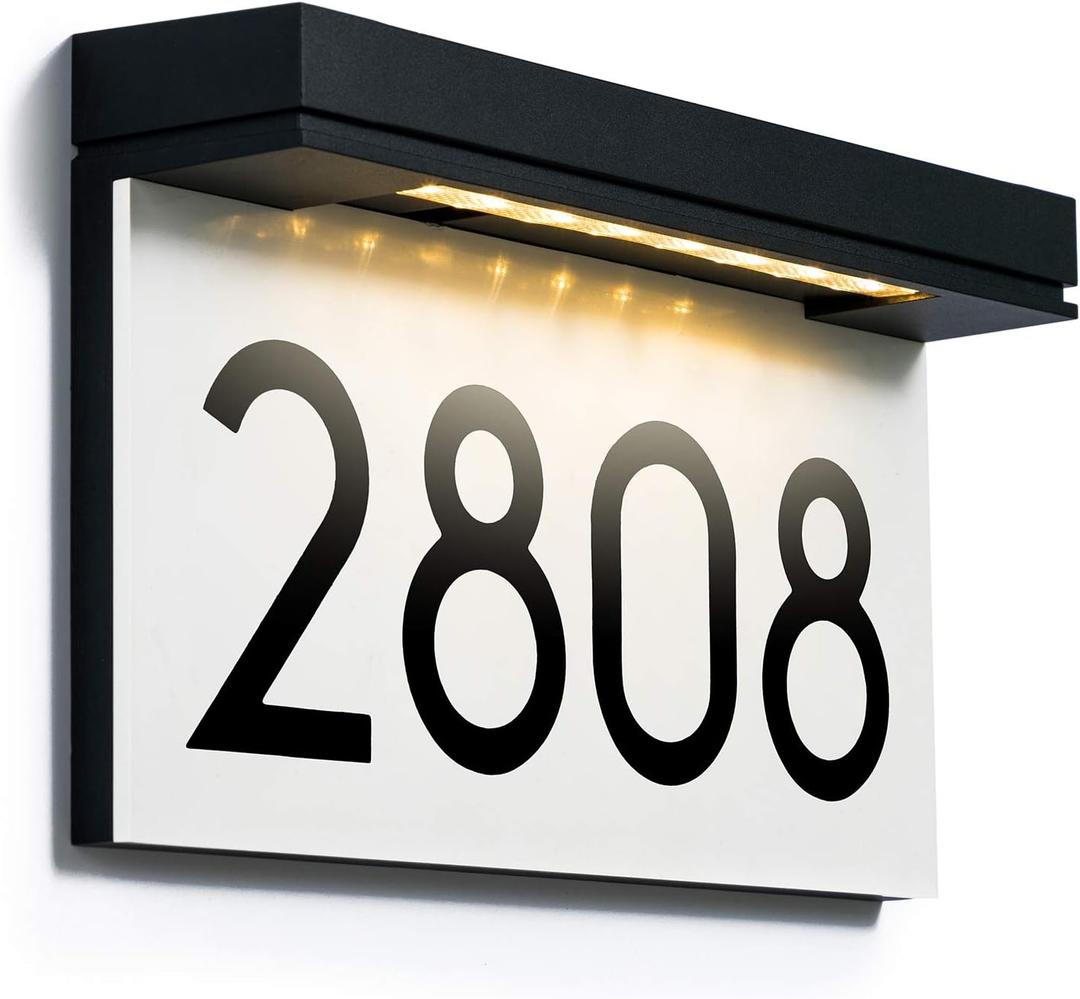 Address Plaques for House Solar Powered, House Number for Outside, LED Address Sign Outdoor Waterproof 3000K Warm White