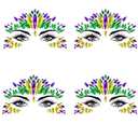 Wehhbtye 4 Set Mardi Gras Face Jewels Stickers, Self-Adhesive Mardi Gras Eye Gems Sticker, Glitter Face Crystals Decoration for Women Party Costume Cosplay Makeup Dress-up Decor