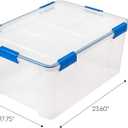 IRIS USA WeatherPro 60 Qt Storage Bins with Lids, 3 Pack, BPA-Free Plastic Gasket Box with Tight Latch and Seal, Stackable Nestable Tote Tub - Clear/Blue