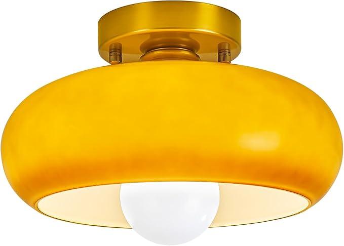 Yunnix Mid Century Modern Semi Flush Mount Ceiling Light Fixture, Glass, Brown, 11.02 inch, Perfect for Bedroom, Kitchen, Living Room