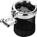 Motorcycle Drink Holder 1.25'' Handlebar Universal Cup Holder Handlebars Mount Cupholder with 360 Swivel Ball-Mount Large Basket Metal Holders Fit for Harley Davidson Touring Softail Sportster Dyna