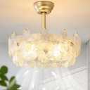 20'' Fandelier Ceiling Fans with Lights, Gold Caged Ceiling Fan with Remote Low Profile, 6 Speed and Petal, Modern Semi Flush Mount Ceiling Fan for Bedroom, Living Room, Nursery, Flower