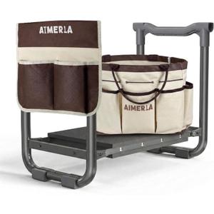 Aimerla Foldable Garden Kneeler Seat Heavy Duty [Upgraded Widened Thick Kneeling Pad] Garden Stool with Large Garden Tool Bags with Pockets - Portable Garden Bench Gardening Gifts for Parents