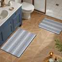 Navy Blue Bath Mats Plush Pom-Pom Super Absorbent Bathroom Rug Sets 2 Piece Non Slip Machine Washable Bath Mat for Bathroom Floor Quick Dry 16" x 24" + 20" x 32"