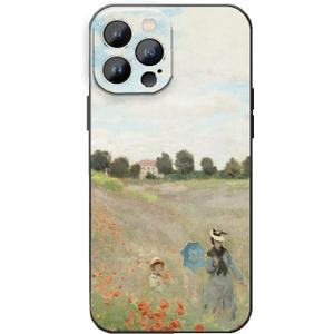 for iPhone 13 Pro Phone Case, Poppy Field Flower Design Pattern Slim Soft Protective Cover Fine Art Monet Case for Women