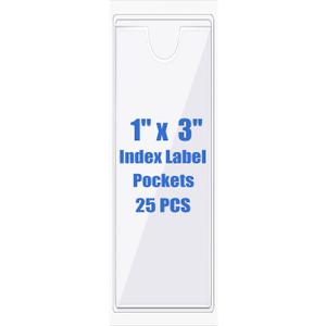 Origin-Joy 25 PCS Self-Adhesive Index Label Pockets, Clear Plastic Peel & Stick Card Holders with Top Open for Loading (1 x 3 inch)