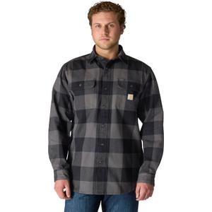 Carhartt Men's Loose Fit Heavyweight Flannel Long-Sleeve Plaid Shirt (Small, Gravel)