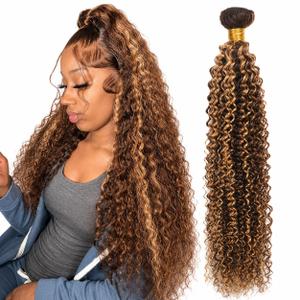 Bundle Human Hair 22 Inch Jerry Curly Wave Human Hair Single Bundle 100g/Pc P4/27 Kinky Curly Wave Bundles Brazilian Quick Weave Sewn In Hair for Black Women