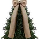 20 x 47 Inches Extra Large Christmas Burlap Bow Giant Christmas Tree Topper Bow Decoration with Long Streamers Ribbon Rustic Wall Decor for Home Xmas Holiday Birthday Wedding Party Decor
