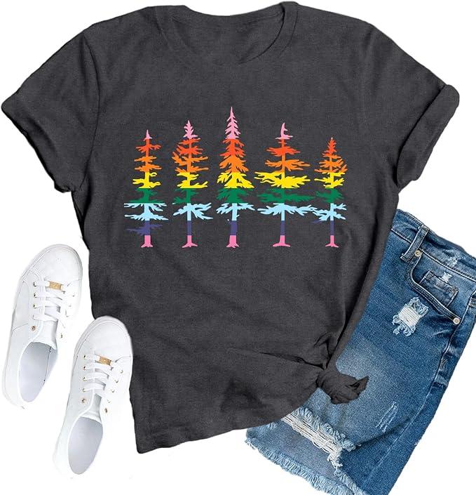 TUPOSU Gay Pride Shirts for Women Lesbian Rainbow Tree T-Shirts Queer LGBTQ Equality Tee Top, Medium