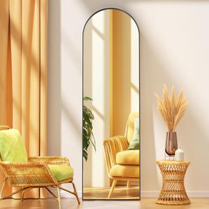 Hasipu 53" x 12" Arched Full Length Mirror Wall Mounted Hanging or Leaning, Aluminum Frame Tempered Glass Rectangle Mirror, for Bedroom Living Room Cloakroom, Black (53"L x 12"W)