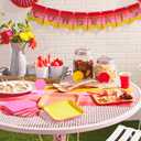 Crayola Color Pop Party Decorations Set - Red, Orange, Pink, Yellow (Customizable Banner, Reversible Table Runner, Paper Fan Flowers, Paper Dots) for Birthdays, Holidays, Celebrations (Scarlet Red, Tickle Me Pink, Melon)