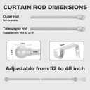 2 x Silver Curtain Rods for Windows with Brackets,5/8 Inch Diameter Small Window Curtain Rod Adjustable 32 to 48 Inches,Easy Install Drapery Rods,Gray