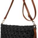 Straw Beach Bags For Women Rattan Purses Summer Straw Handwoven Bag Raffia Handbag Shoulder Bag Cross-body Square Bag (Black2)