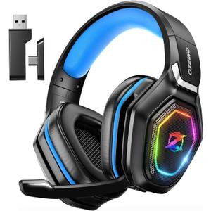Ozeino 2.4GHz Gaming Headset Wireless with Flip Mic for Ps5, Ps4, PC, Gaming Headphones with RGB Light, 40Hr Battery Bluetooth Headset for Laptop, Mobile, Mac